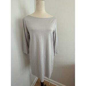 EILEEN FISHER Women's Silver Gray 3/4 Sleeve Tunic Boatneck Top Size Small